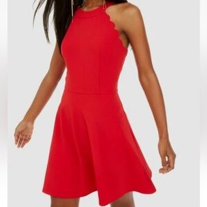 NWT BCX Size 13 Red Scallop Halter Fit & Flare A-Line Dress